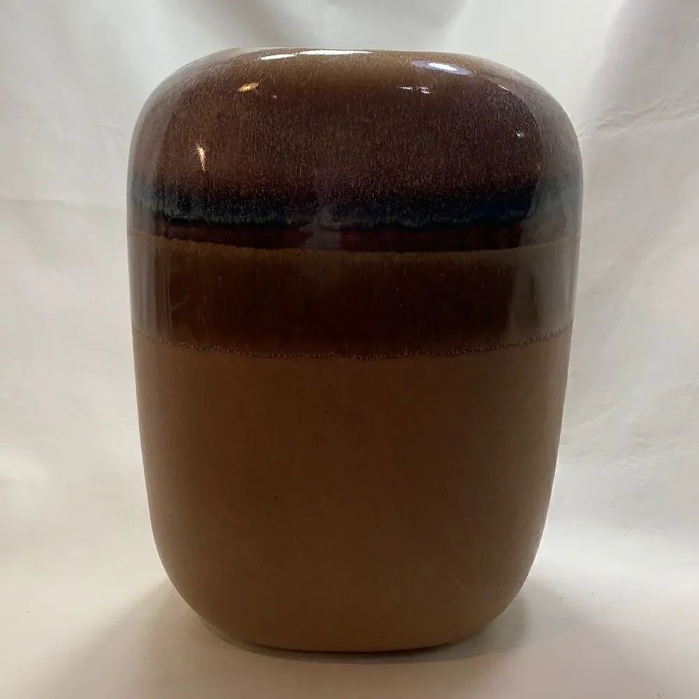 11 Inches Tall Brown Handcrafted Signed Pottery